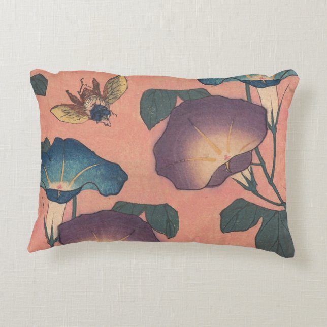 Rosa Bee Blume Classic Hokusai Art Dekokissen (Rückseite)