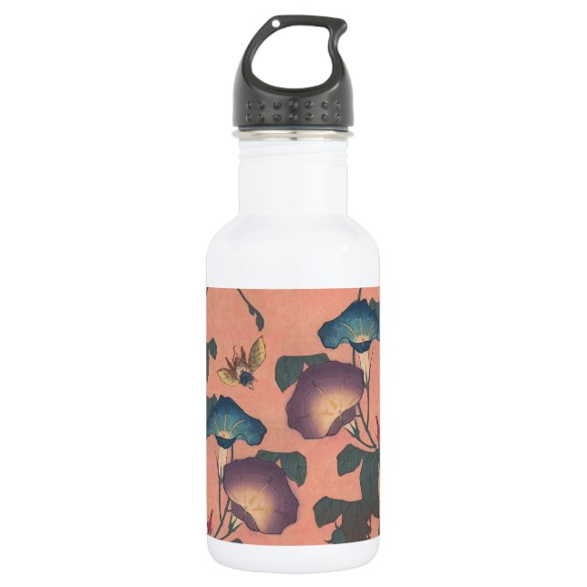 Rosa Bee Blume Classic Hokusai Art Edelstahlflasche (Vorderseite)