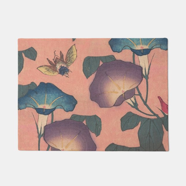 Rosa Bee Blume Classic Hokusai Art Fußmatte (Vorderseite)