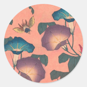 Rosa Bee Blume Classic Hokusai Art Runder Aufkleber
