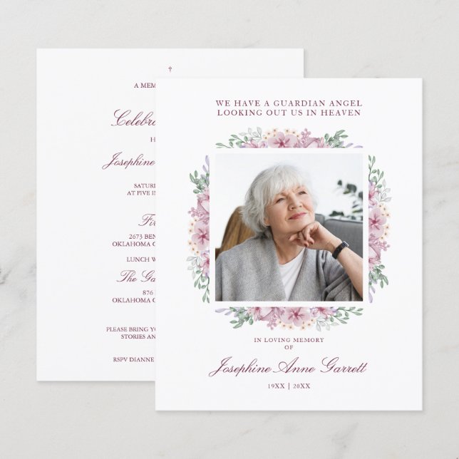 Rosa Beerdigung Foto Erinnerung Dienst Liebe (Vorne/Hinten)