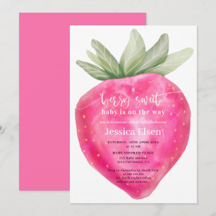 Rosa Beere Süßwasserfarbe Erdbeere Babydusche Einladung