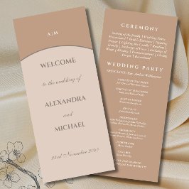 Rosa Beige Monogram Minimalistisch Japandi Wedding Programm