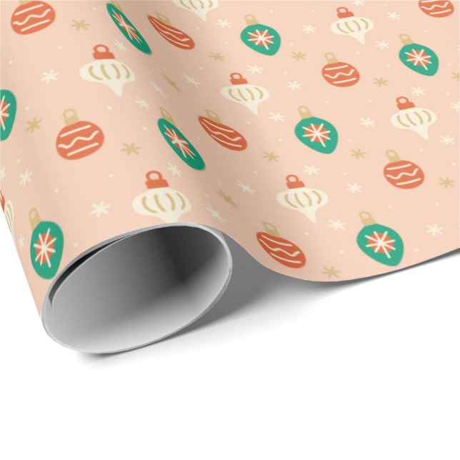Rosa-beige Weihnachtsbälle und -dekorationen Geschenkpapier (Rolleneckpunkt)