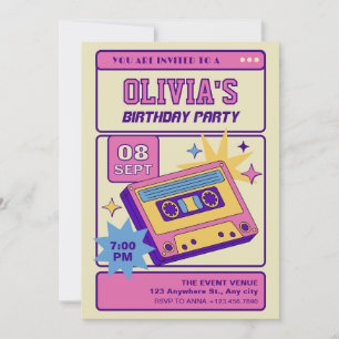 Rosa beiger Retro-Musik-Party-Kassette  Einladung