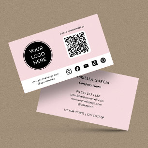 Rosa benutzerdefinierter Social-Media-QR-Code-Logo Visitenkarte