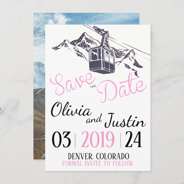 Rosa Berg Save the Date Einladung (Vorne/Hinten)