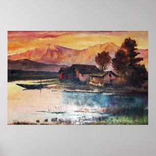 ROSA BERGLANDSCHAFT ALPENSONNENUNTERGANG POSTER