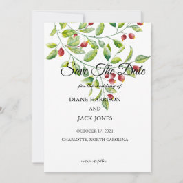 Rosa Berries und grüne Folies Save the Date Einladung