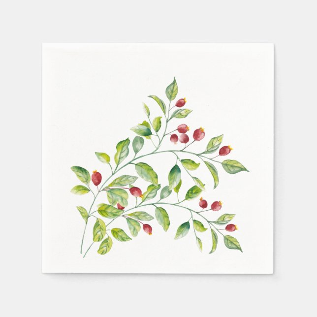 Rosa Berries und grünes Blattpapier Serviette (Vorderseite)