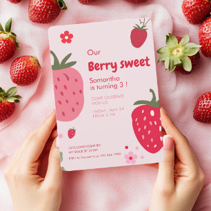 Rosa Berry Sweet Geburtstag mit Erdbeere Einladung