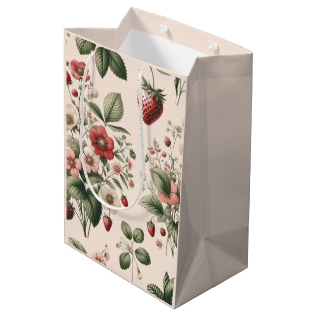 Rosa Berry Sweet über das Erdbeermuster Mittlere Geschenktüte (Rückseite Schrägansicht)