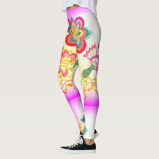 Rosa bestickte Palmen Leggings (Links)