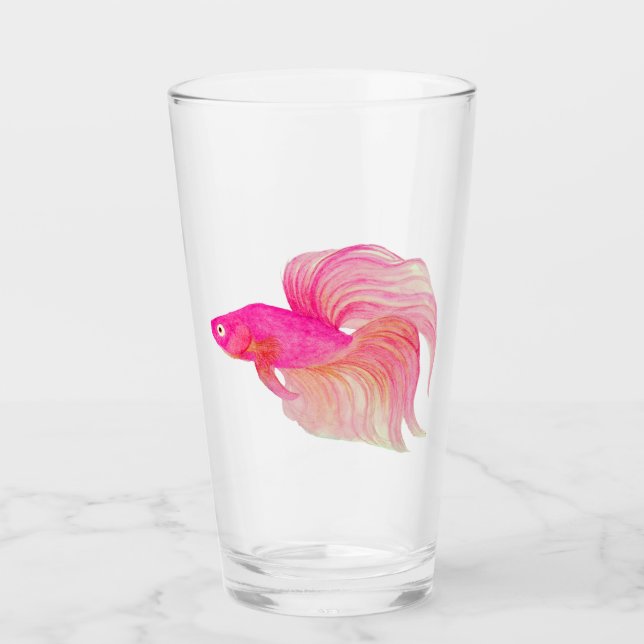 Rosa Betta Fish Aquarell Glas (Vorderseite)