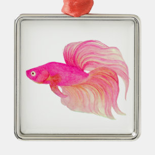 Rosa Betta Fish Aquarell Ornament Aus Metall