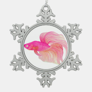 Rosa Betta Fish Aquarell Schneeflocken Zinn-Ornament