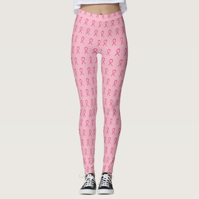 Rosa Bewusstsein Ribbon Art Brustkrebs Leggings (Vorderseite)