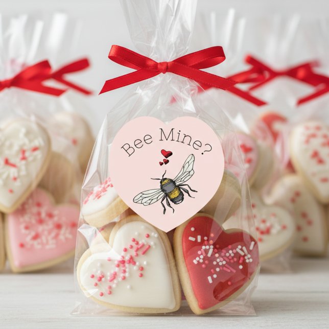 Rosa Bienenkönigin Valentinstag Herz-Aufkleber (Cool Bee Mine Be Mine Happy Valentine's Day Kids School Valentines Day Sweet Pink Bee Heart Sticker.)