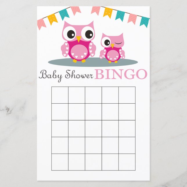 Rosa Bingokarte für Babydusche (Vorderseite)