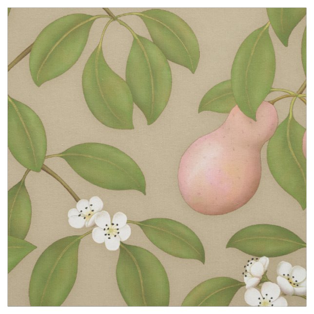 Rosa Birnen auf hellbraun (groß) Stoff (Muster)