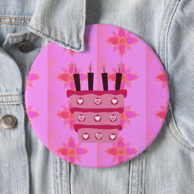 Rosa Birthday Cake Art Print Button (Beispiel)