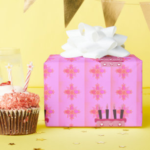 Rosa Birthday Cake Art Print Geschenkpapier