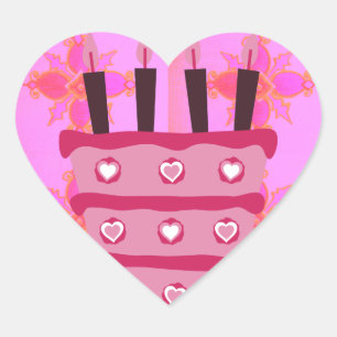 Rosa Birthday Cake Art Print Herz-Aufkleber