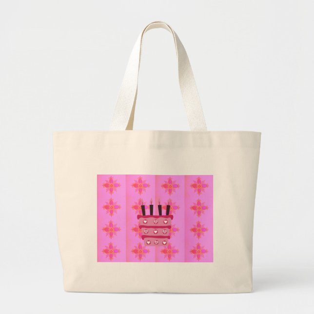 Rosa Birthday Cake Art Print Jumbo Stoffbeutel (Vorne)