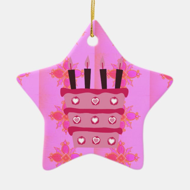 Rosa Birthday Cake Art Print Keramik Ornament (Vorne)