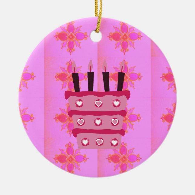 Rosa Birthday Cake Art Print Keramikornament (Vorne)