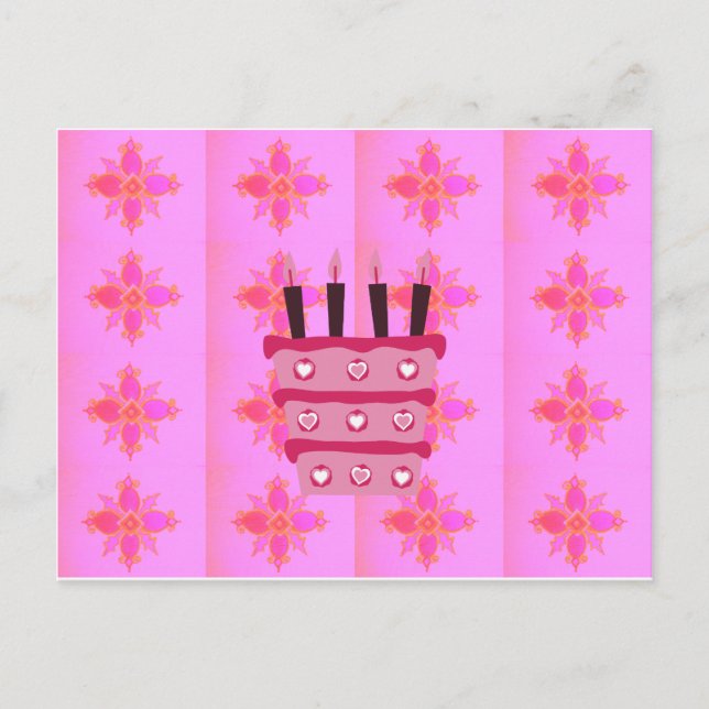 Rosa Birthday Cake Art Print Postkarte (Vorderseite)