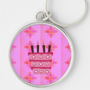 Rosa Birthday Cake Art Print Schlüsselanhänger