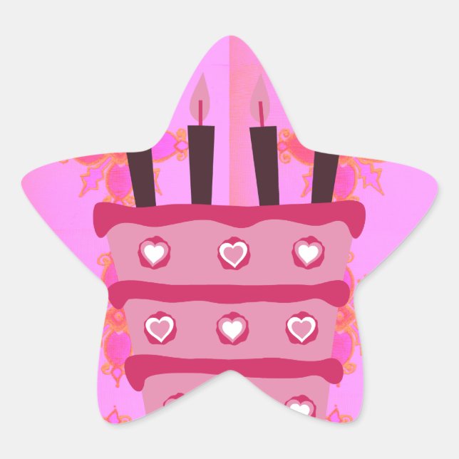 Rosa Birthday Cake Art Print Stern-Aufkleber (Vorderseite)