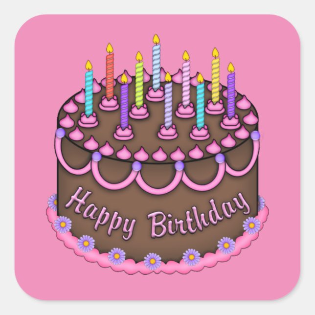 Rosa Birthday cake Girls Party Aufkleber (Vorderseite)