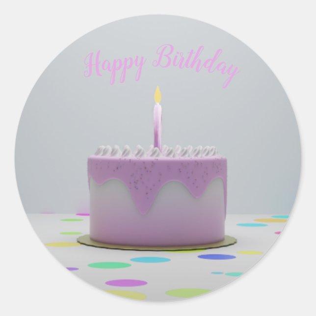 Rosa Birthday Cake Runder Aufkleber (Vorderseite)