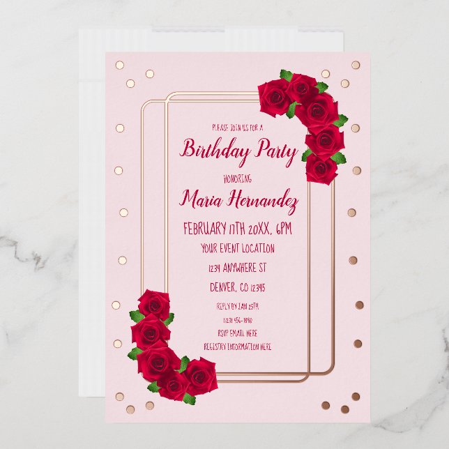 Rosa Birthday Folieneinladung (Briefumschlag)