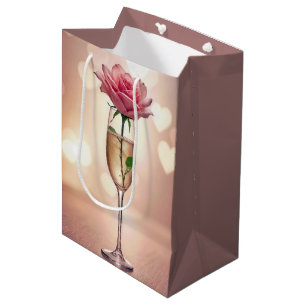 Rosa Birthday Rose in Champagne Flute Mittlere Geschenktüte