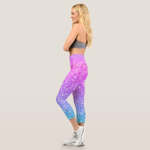 Rosa bis blaue Imitate Glitzer Omerstruktur Capri Leggings
