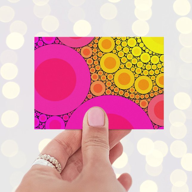 Rosa bis gelbe Kreise Mosaik Visitenkarte (Unique Black Hot Pink Gold and Yellow Mosaic Art Business Cards)
