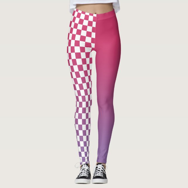 Rosa bis Lila Muster und kariertes Muster Leggings (Vorderseite)