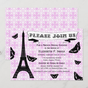 Rosa & Black Eiffel Tower Brautparty lädt ein Einladung