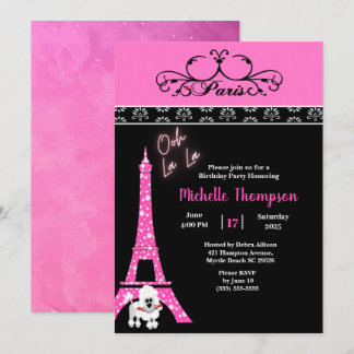 Rosa Black Eiffel Tower Paris Frankreich Geburtsta Einladung