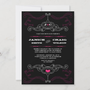 Rosa & Black Rock 'n' Roll Music Themed Wedding Einladung