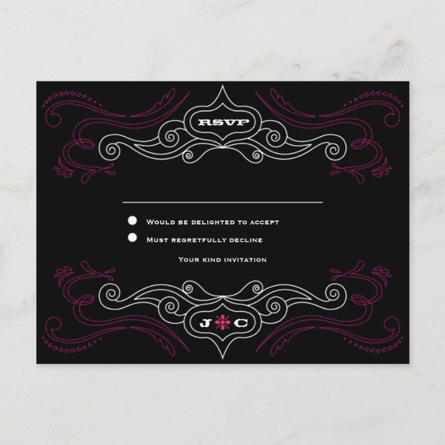 Rosa & Black Rock 'n' Roll Music Themed Wedding Einladungspostkarte (Vorderseite)