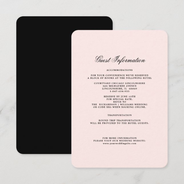 Rosa | Black Wedding Details Card Begleitkarte (Vorne/Hinten)