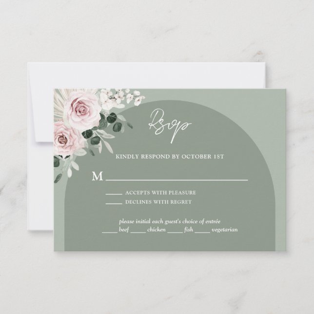 Rosa Bläschen Eukalyptus Sage Grüne Hochzeit RSVP Karte (Vorderseite)