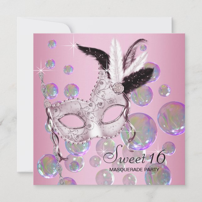 Rosa Blasen 16 . Geburtstag Masquerade Party Einladung (Vorderseite)