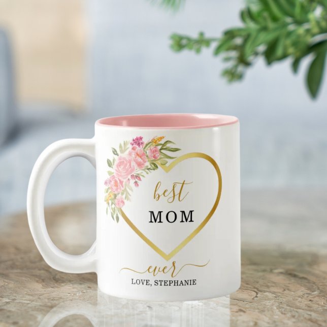 Rosa Bläsergoldherz Beste Mama je Zweifarbige Tasse (Von Creator hochgeladen)
