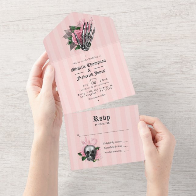 Rosa Bläsergotische Hochzeit All In One Einladung (Abreißen)