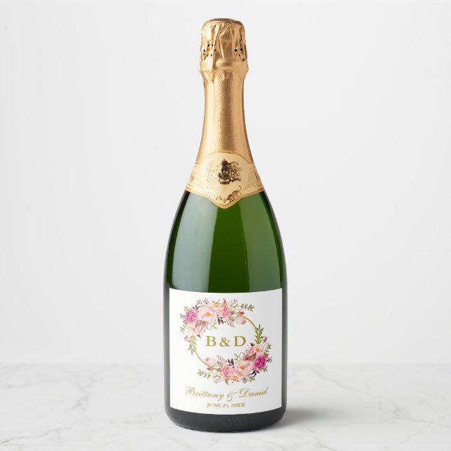 Rosa Bläserkraut-Gold-Monogramm-Hochzeit (Vorderseite)